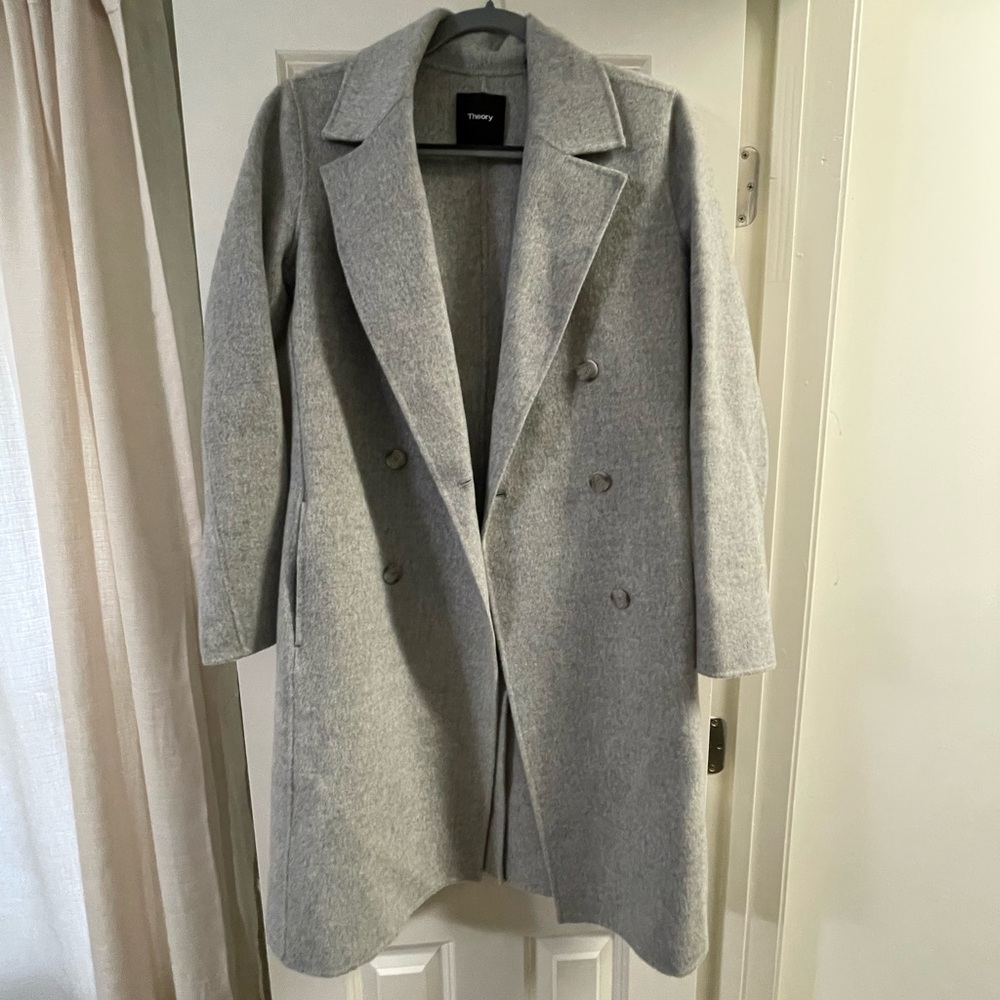 Theory Gray Double-Breasted Wool Coat